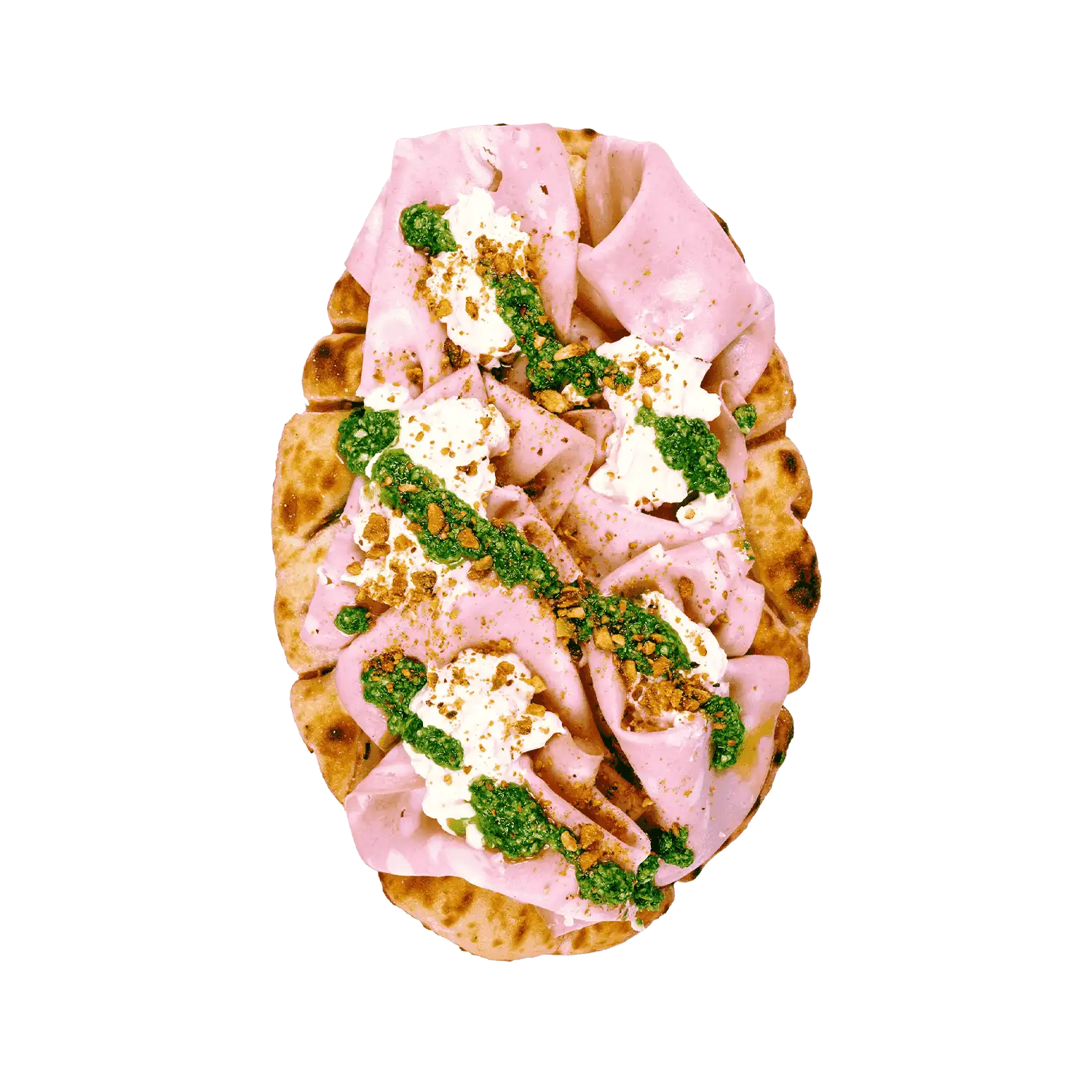 Top down image of oval flatbread pinsa recipe