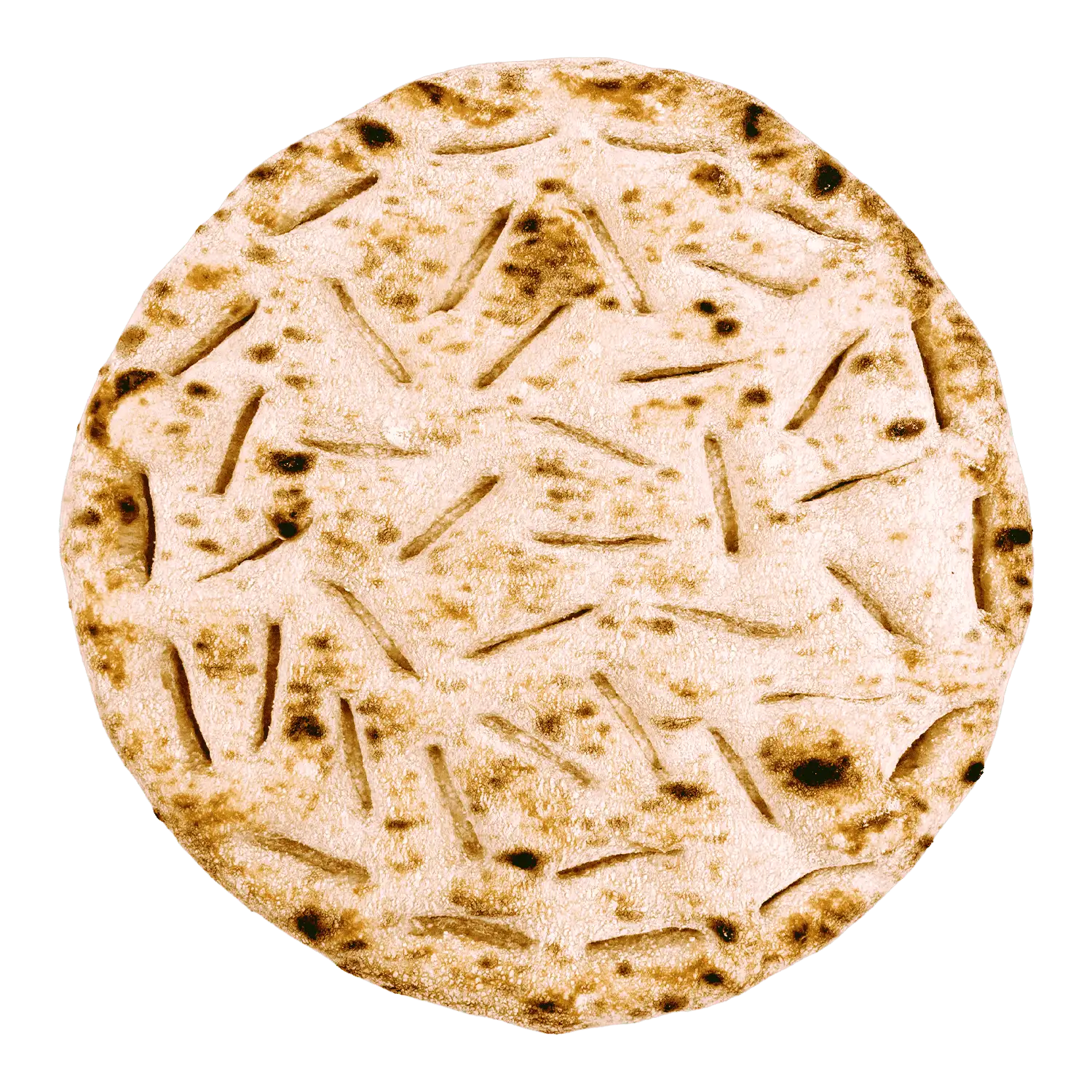 Top down image of plain round pinsa crust