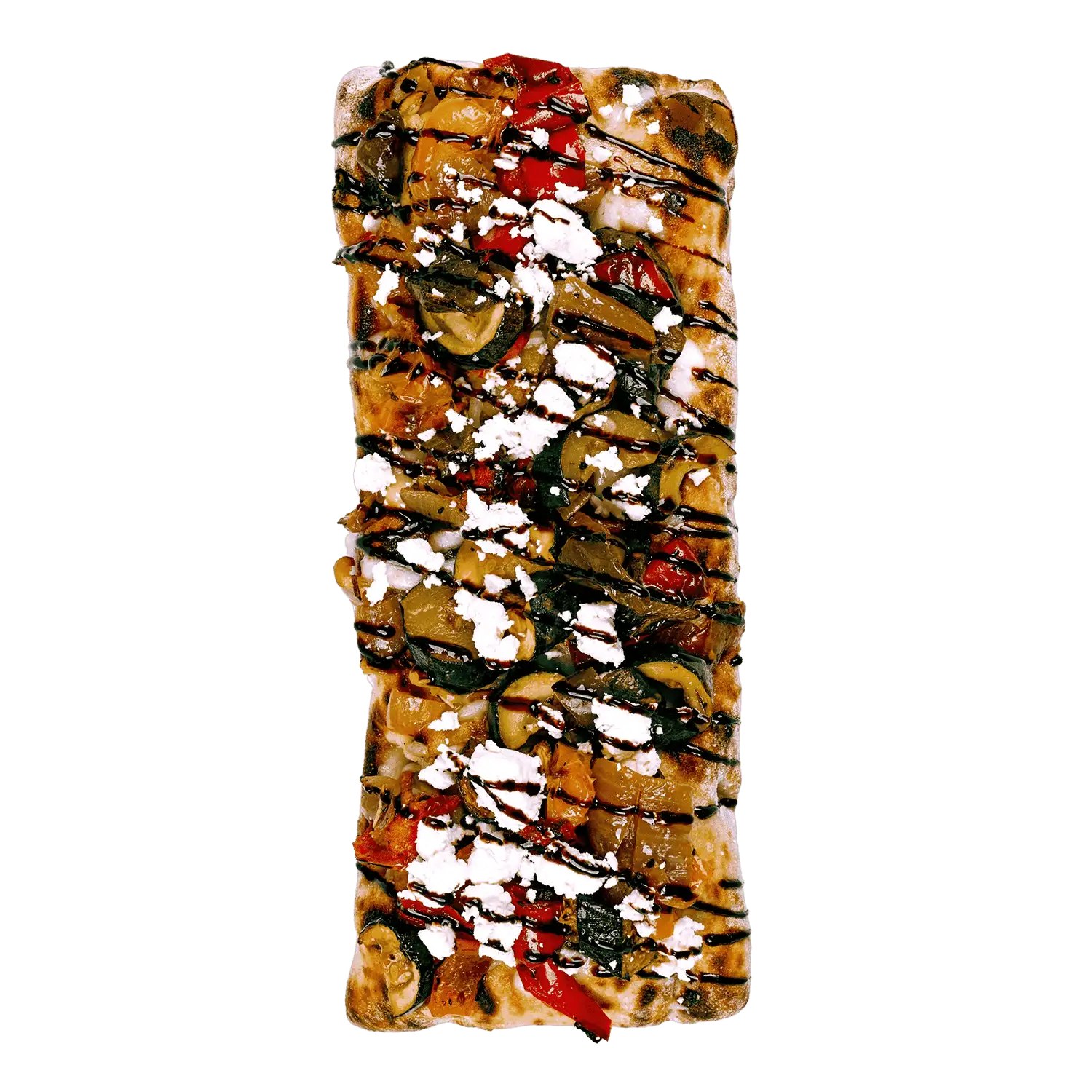 Top down image of flatbread with toppings
